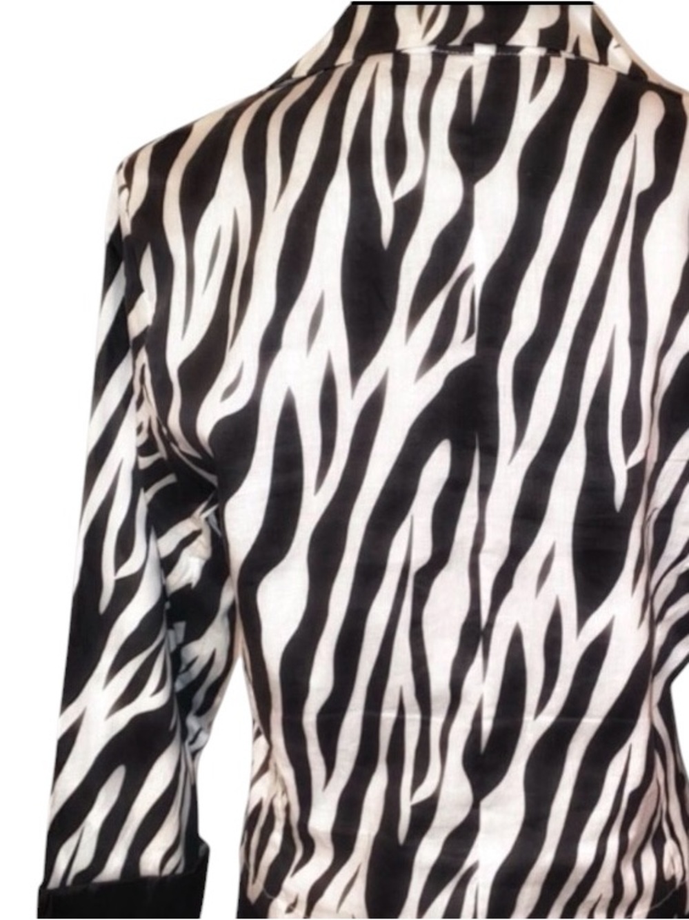 VOICE Blazer Jacket Vintage Zebra Print Cropped Length in Black Cream Size Large - Picture 2 of 5